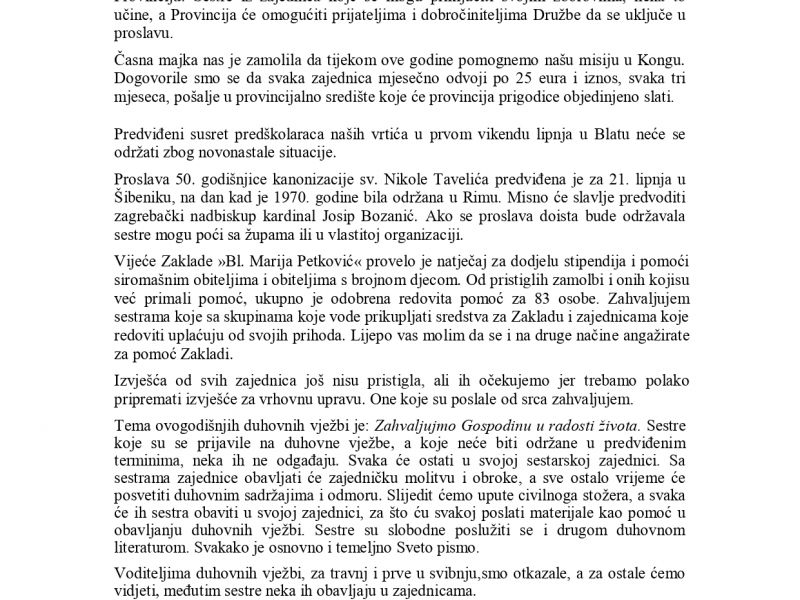 Vijesti i obavijesti Provincije Krista Kralja – Hrvatska