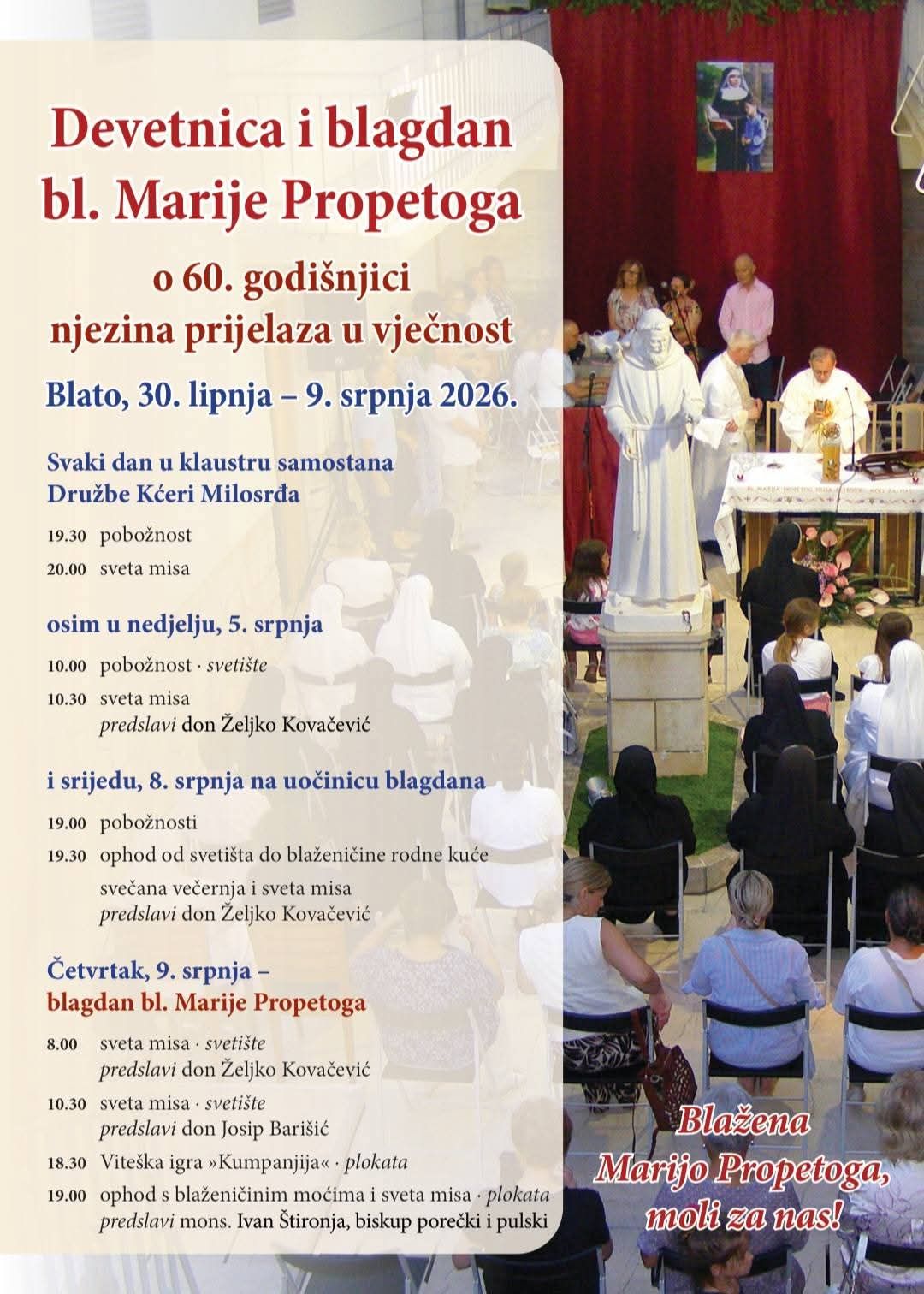 Devetnica i proslava blagdana Blažene Marije Propetoga u Blatu na Korčuli