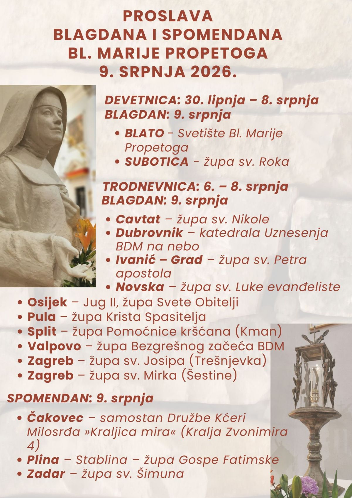 Gdje se slavi blagdan/spomendan Bl. Marije Propetoga